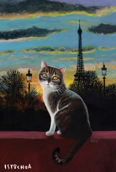 Isy Ochoa - Coucher de soleil sur la Tour Eiffel avec chat