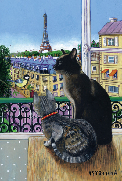 Isy Ochoa - Otwarte okno z dwoma kotami, Paryż
