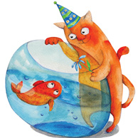 Urodzinowy kotek i rybka