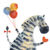 Zebra z balonami i serduszkiem