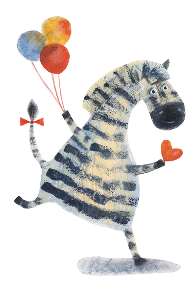 Zebra z balonami i serduszkiem