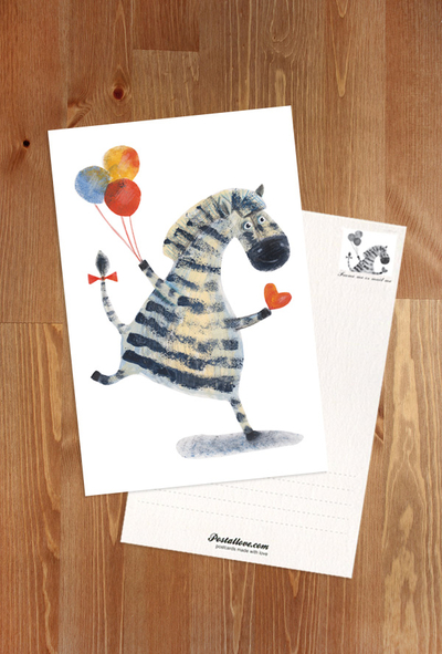 Zebra z balonami i serduszkiem