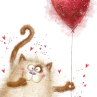 Puchaty kotek z balonikiem w kształcie serca