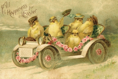 Wielkanocne kurczaki w automobilu