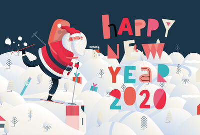 Szczęśliwego Nowego Roku 2020 - Mikołaj na nartach