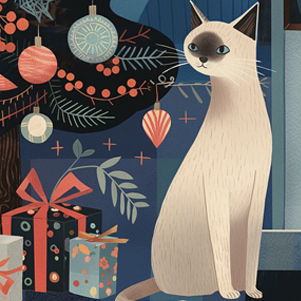 Biały kot pod choinką